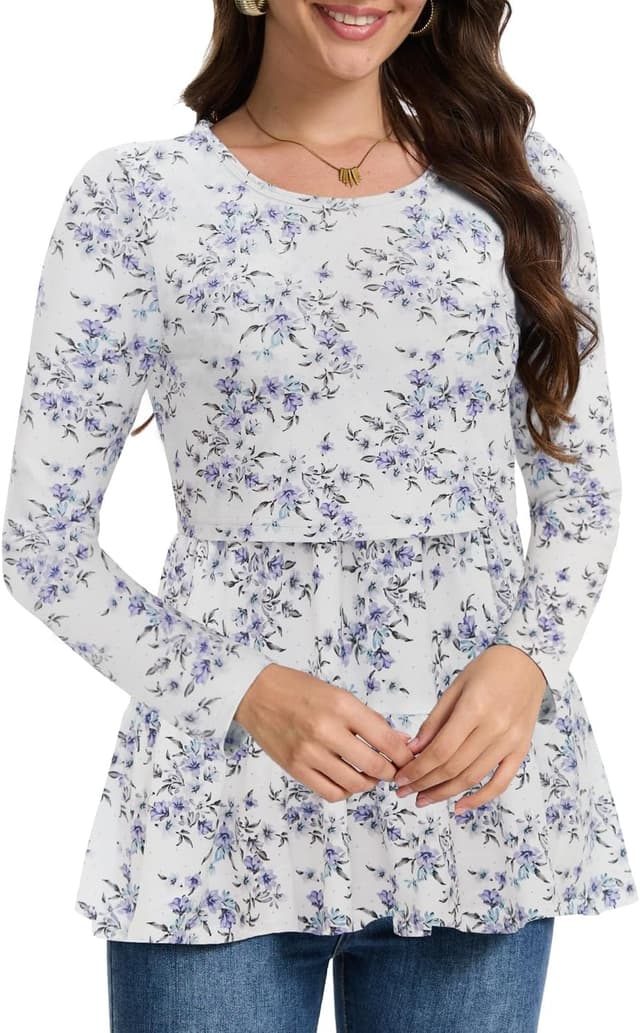 Detalle 2 de Bearsland Women’s Nursing Top 3-pack Long Sleeve Scoop Neck Breastfeeding Shirts