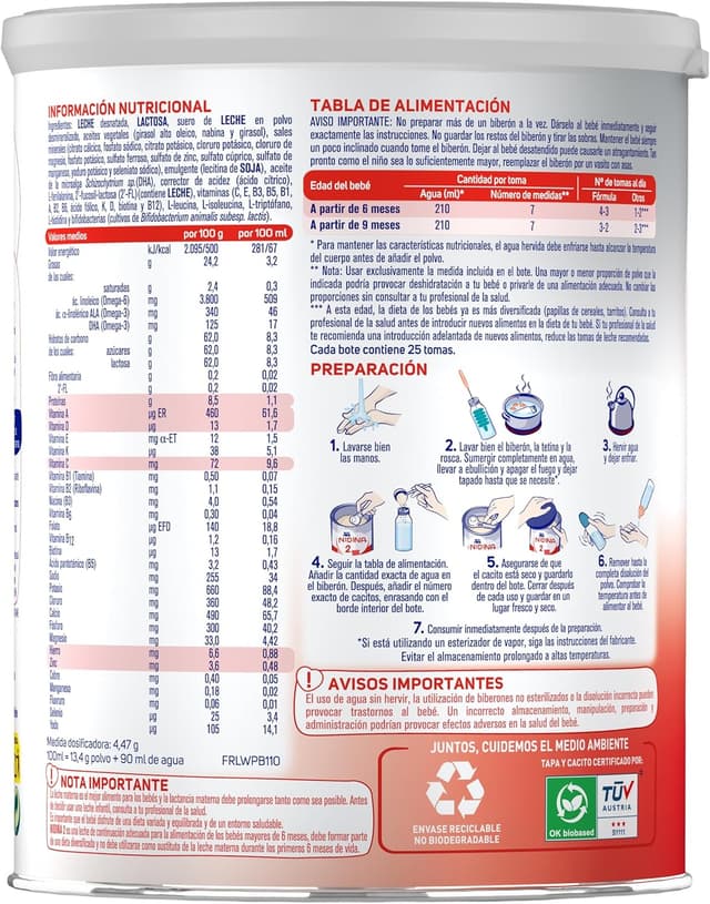 Detalle 2 de Nestlé NIDINA 2 Leche Continuación en polvo para bebés