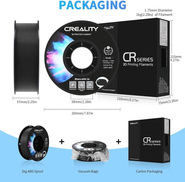 Detalle 1 de Creality ABS Filament 1.75 mm (Official FDM) – dimension accuracy ±0.03 mm, 2kg in Black+Black