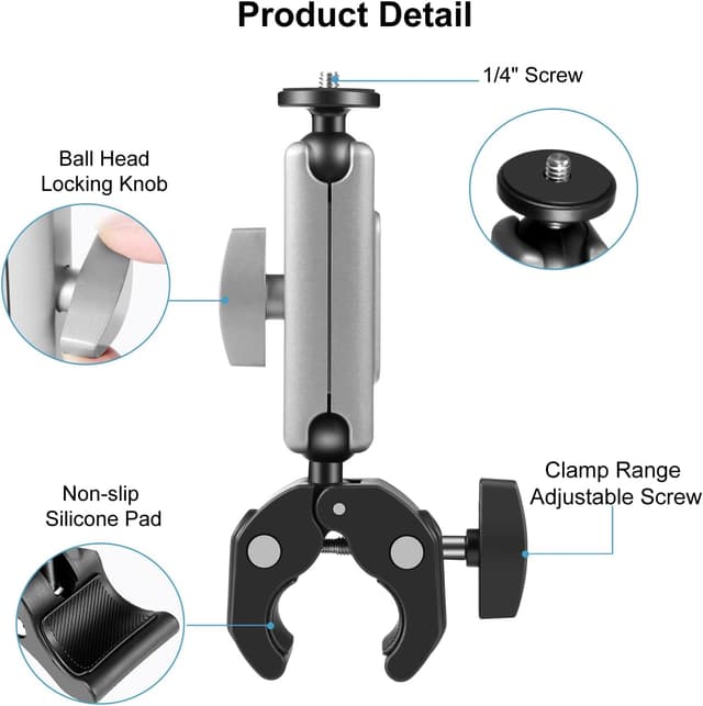 Detalle de PULUZ Motorrad-Lenker Klemme mit drehbarem Kugelkopf für GoPro Hero und Action-Cameras