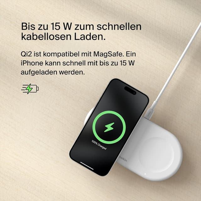 Detalle 2 de Belkin BoostCharge Pro kabellose 2‑in‑1-Ladestation 15W