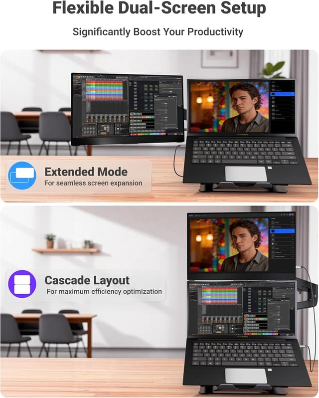 Detalle de Ingnok 15.6" Portable Monitor (FHD 1080P IPS), USB-C & Mini HDMI, for a second screen on the go