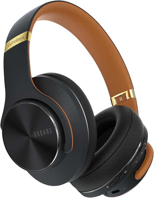 Detalle de DOQAUS Wireless Over-Ear Headphones with Bluetooth 5.3, 3 EQ Modes and Mic (up to 90 hours) — Black-Brown