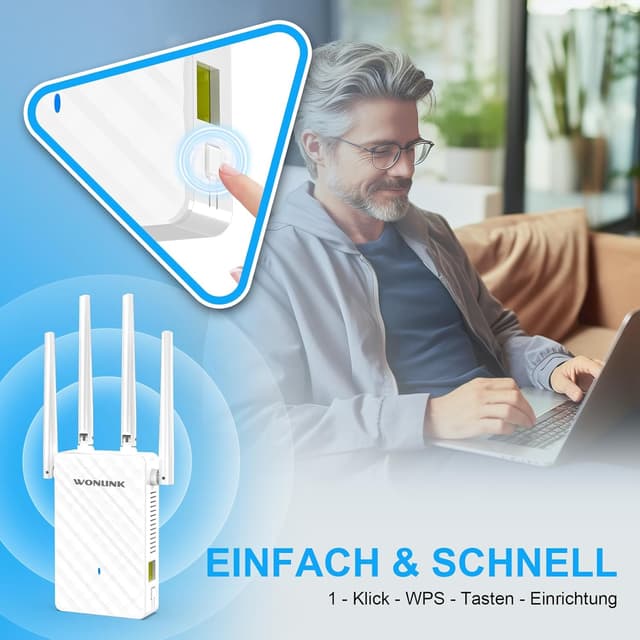 Detalle 2 de WONLINK WLAN-Verstärker/WLAN-Repeater 1200 Mbit/s Dual Band mit 4 Antennen, LAN/WAN und MU-MIMO