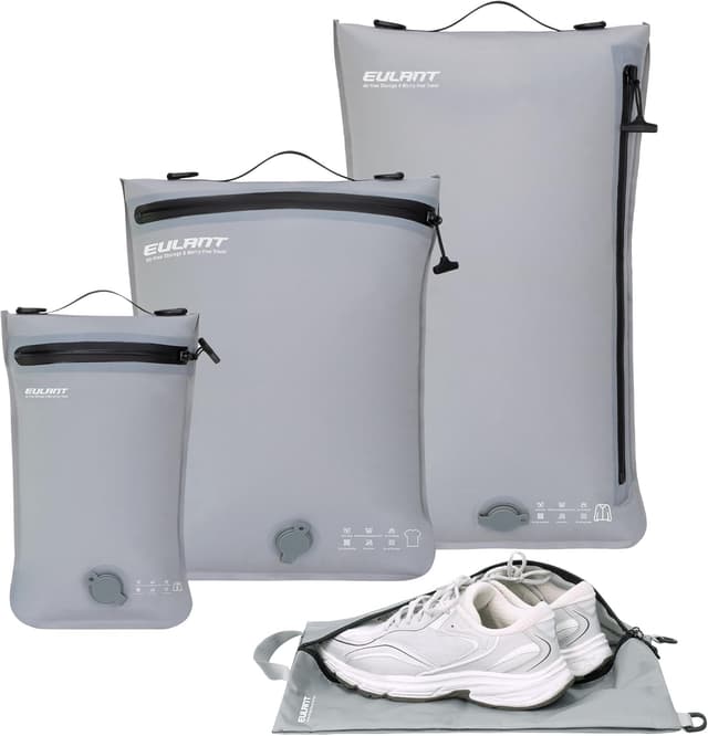 Detalle de EULANT Compression Packing Cube Set: 3 Vacuum Bags + Shoe Bag for Waterproof, Airtight Packing