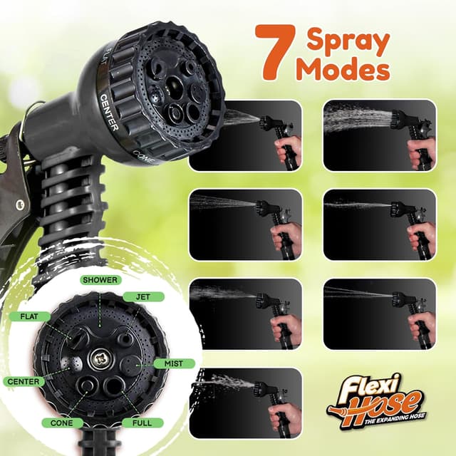 Detalle de Flexi Hose Expandable Garden Hose (50ft / 15m) with 3/4-inch fittings, spray nozzle & on/off valve