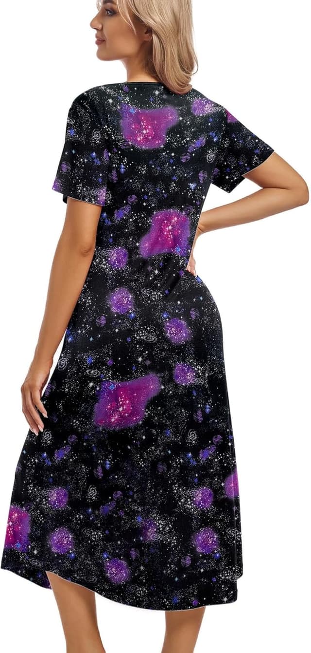 Thumbnail 4 de ENJOYNIGHT Nachthemd Damen Kurzarm V-Ausschnitt