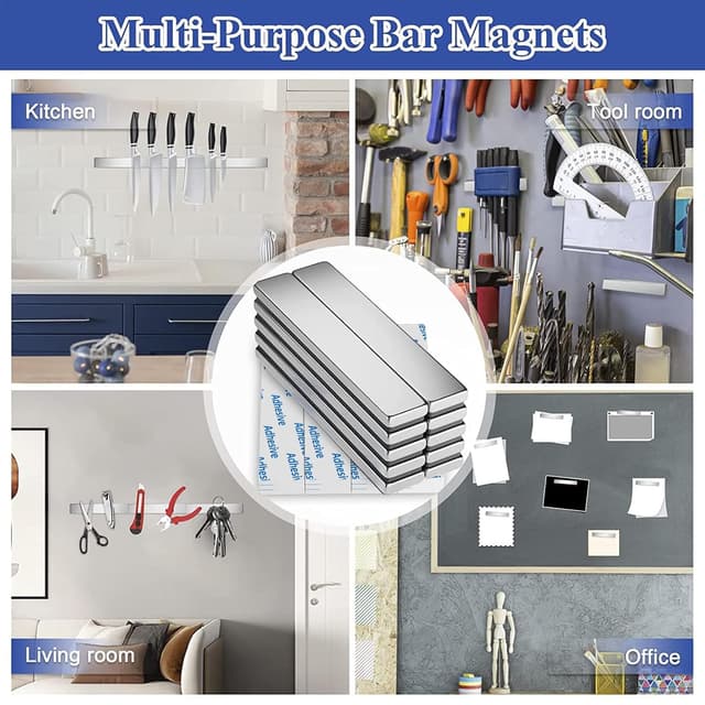 Detalle de 16 Pack Strong Neodymium Magnetic Bar with Double-Sided Adhesive (60 x 10 x 3 mm)