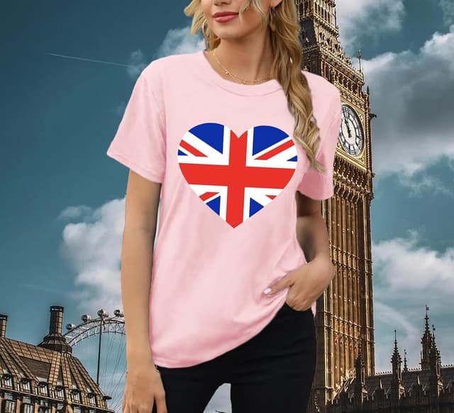Detalle de Qskall women’s Union Jack T-shirt with heart print