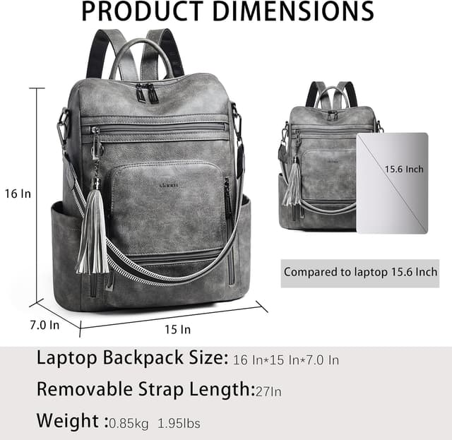 Detalle de Shrrie sac à dos en cuir vegan imperméable pour ordinateur portable 15,6 pouces (femme)