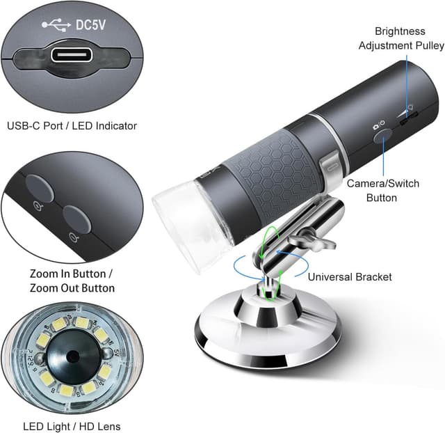 Detalle de Ninyoon 4K WiFi microscopio per Android (50–1000X) USB wireless digitale