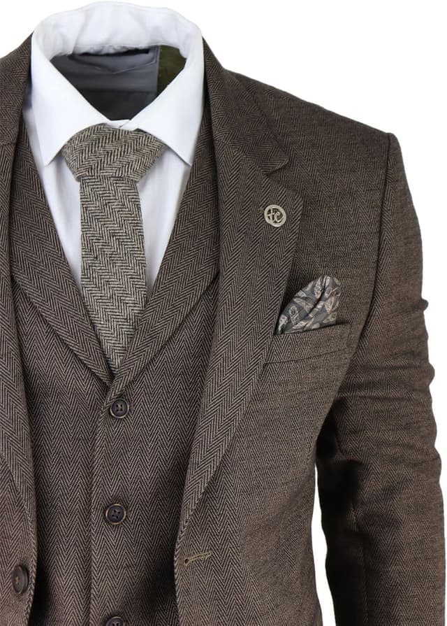 Thumbnail 4 de Mens Herringbone Tweed 3 Piece Suit Blue 32