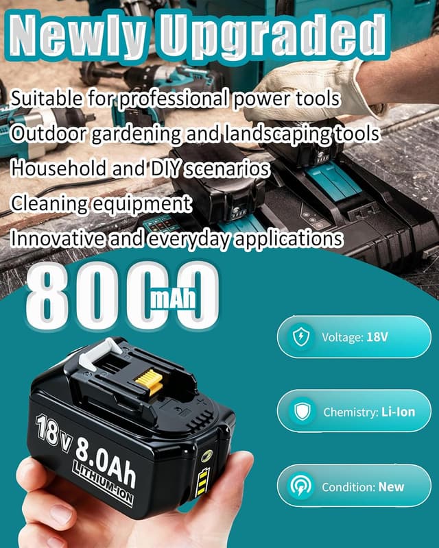 Thumbnail 2 de Batteries 18V 8,0Ah pour Makita BL1860B