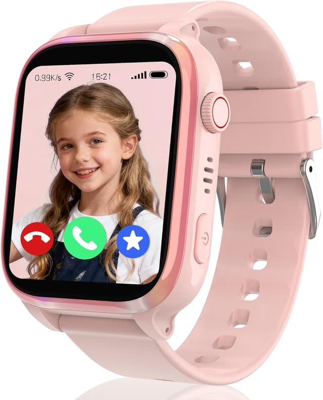 Detalle de ELEJAFE 4G Montre connectée enfant avec GPS, appels vidéo SOS et mode classe (rose-4G-GPS)