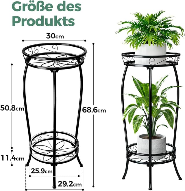 Detalle de Bamworld Metall-Blumenständer mit 3-Bein-Sockel, schwarz – 30 x 30 x 70 cm