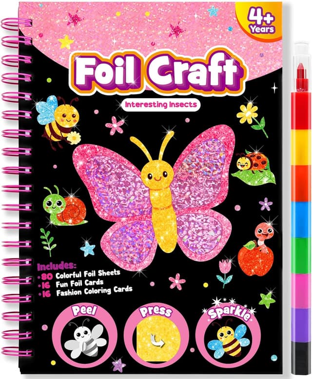 Detalle de LIKYMO Foil Art for Kids (Insects) – mess-free foil craft book for ages 4–9