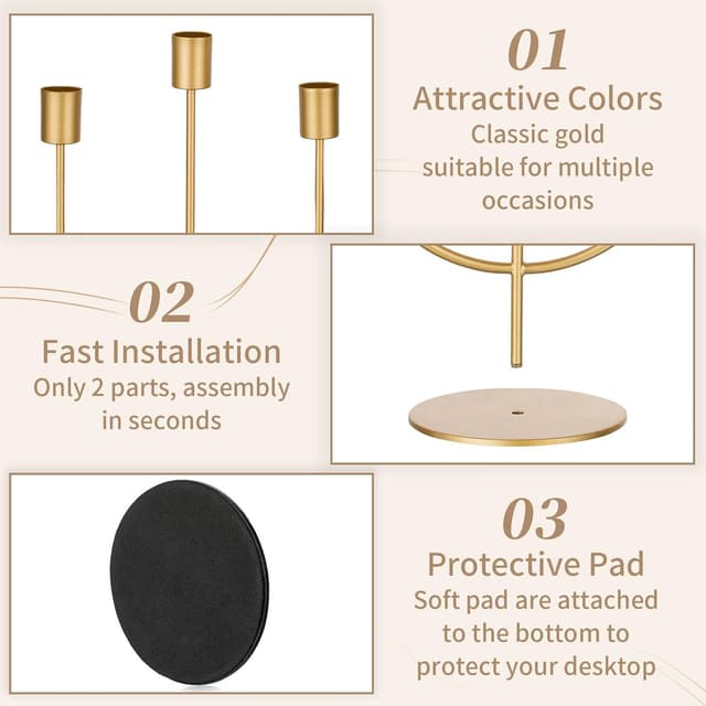 Thumbnail 4 de Sziqiqi Kerzenständer 3-Armig Gold Metall