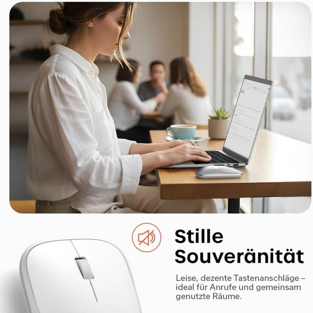Detalle de Satechi Slim EX kabellose Multi-Device Computermaus (Bluetooth & 2,4 GHz, für macOS/Windows/iPadOS/Android) – silber