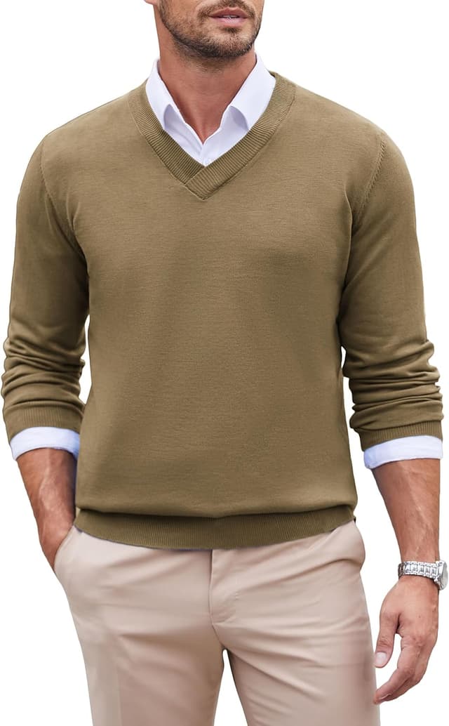 Detalle de COOFANDY pull homme col V en tricot, regular fit business casual