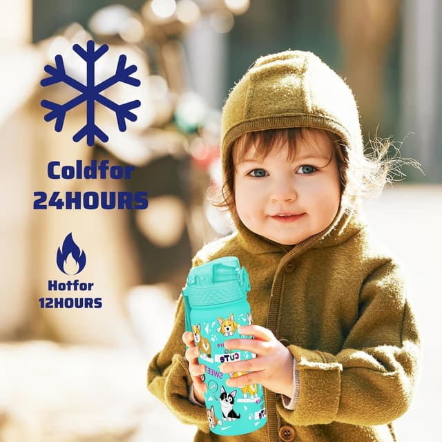 Detalle de GOPPUS Kinder-Trinkflasche 550 ml aus Edelstahl mit Strohhalm, auslaufsicherem Deckel (BPA-frei)