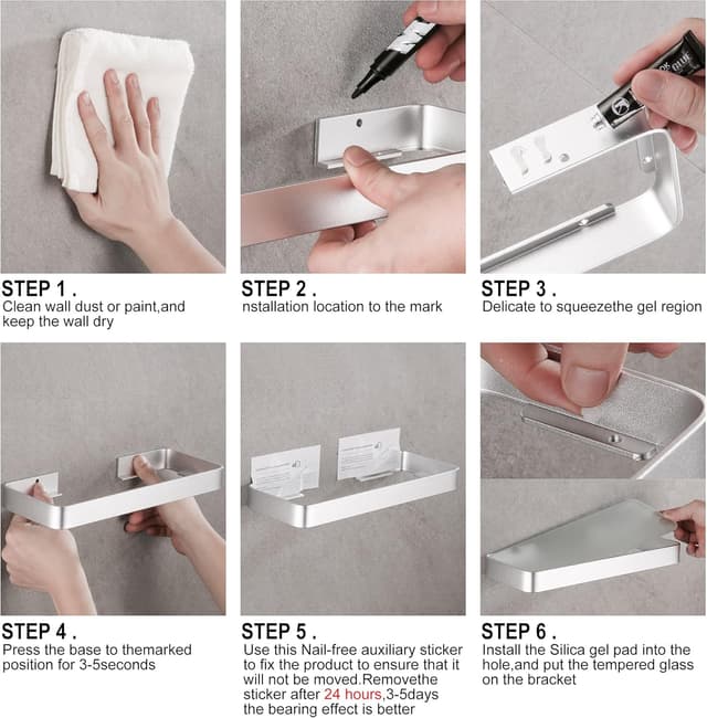 Detalle de DUFU mensola bagno adesiva per doccia senza foratura in vetro temperato e alluminio spaziale (25 cm) argento