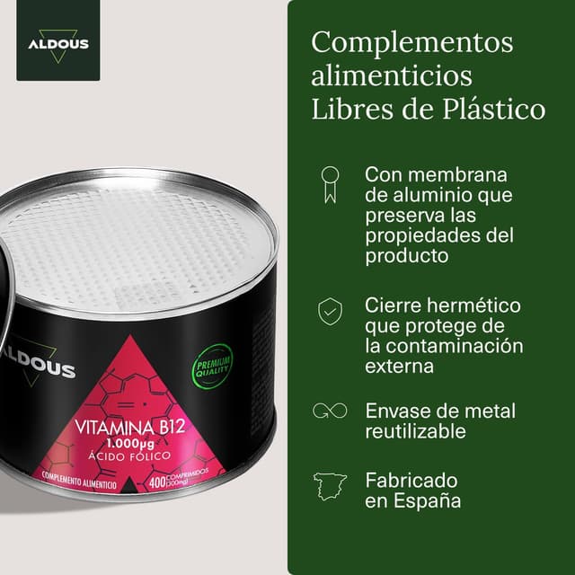 Detalle 1 de Vitamina B12 Vegana y Ácido Fólico 400 Comp. 🌱