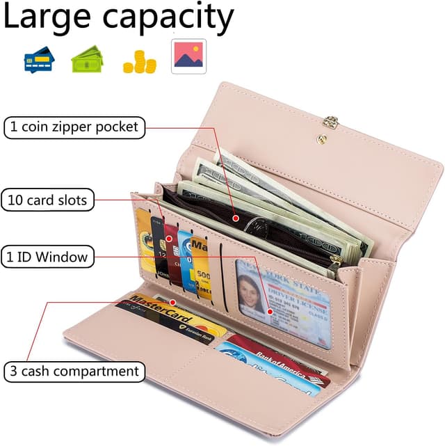 Detalle de Roulens Ladies Purse RFID Blocking PU Leather Wallet with Zip Coin Purse & Card Slots