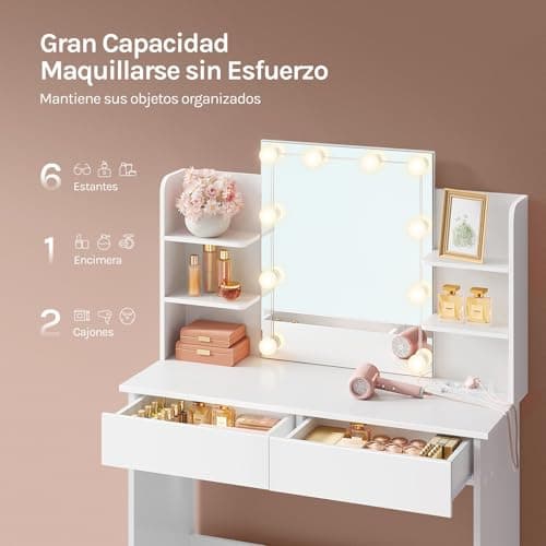 Detalle de WOLTU Tocador de Maquillaje con Luz y Espejo 💄