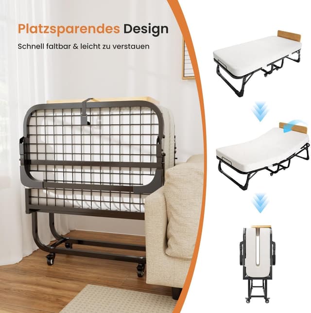 Detalle 1 de Gunuss Klappbett Metall-Klapprahmen inkl. 10 cm Memory-Foam-Matratze – 90 x 190 cm