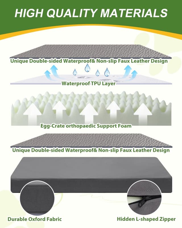 Detalle de Favodormir Waterproof Dog Bed for Crate with 7cm Orthopedic Egg-Crate Foam, Grey (88x55x7cm)