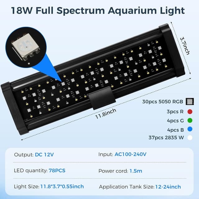 Thumbnail 6 de Aquarium LED Fish Tank Light 18W Timer