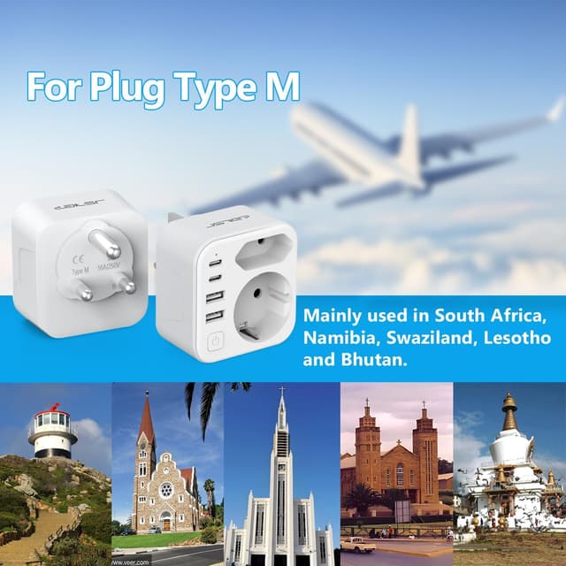 Detalle 2 de JSVER Reiseadapter Typ M 3680 W Reise-Stecker