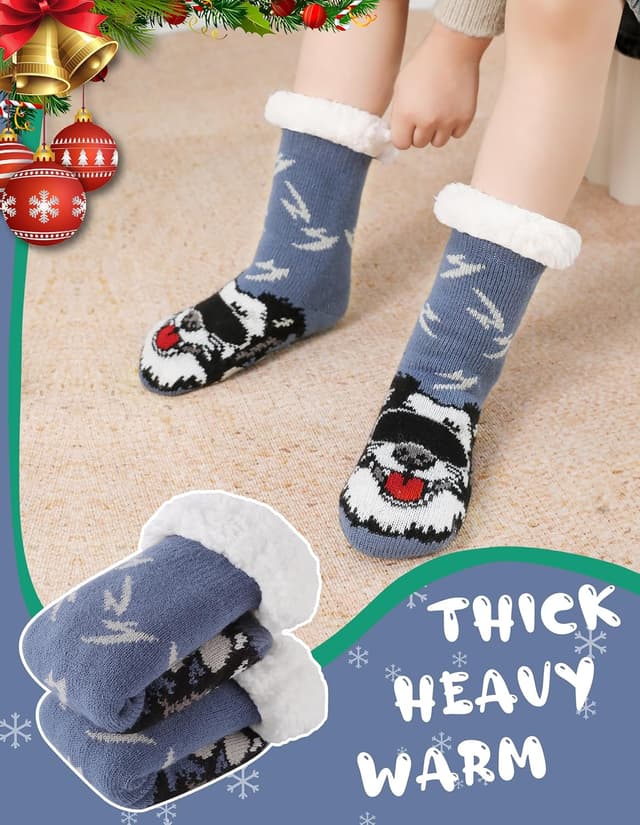 Detalle 2 de HERYEBING Kuschelsocken für Jungen und Mädchen – warme Winter-Hüttensocken mit Anti-Rutsch