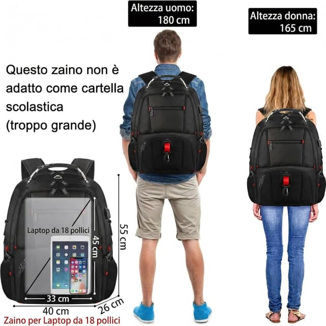Detalle de MATEIN Zaino Uomo Grande 55L con porta PC 18,4 pollici, impermeabile e con ricarica USB