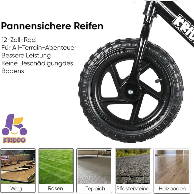Detalle de KRIDDO Kinder Laufrad ab 2 Jahren mit 12-Zoll und individualisierbarem Schild