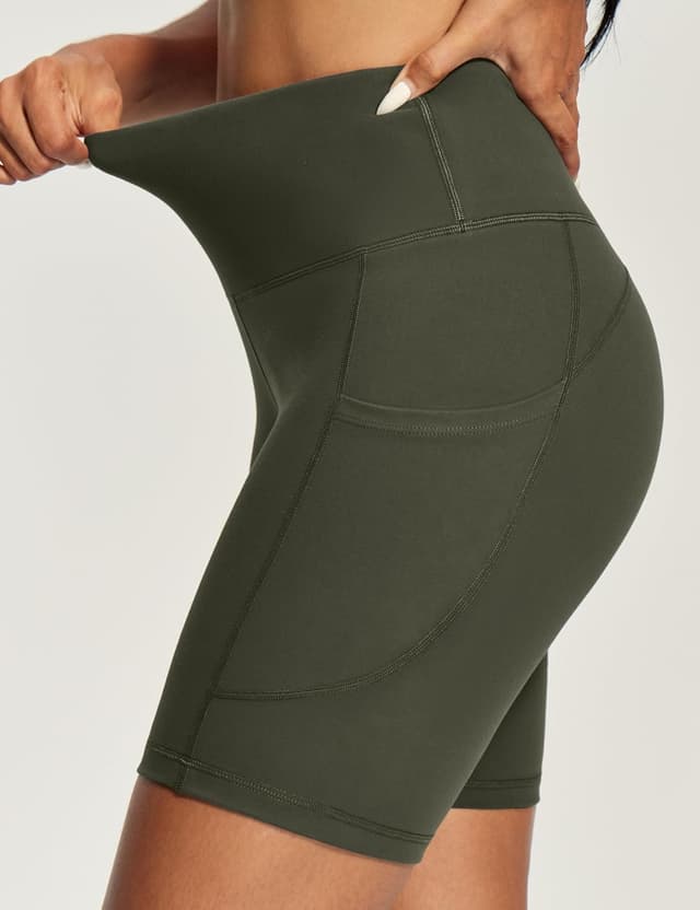 Detalle de IUGA Women’s 6" Biker Shorts with Tummy Control, Pockets, High-Waisted Yoga & Workout Spandex Compression