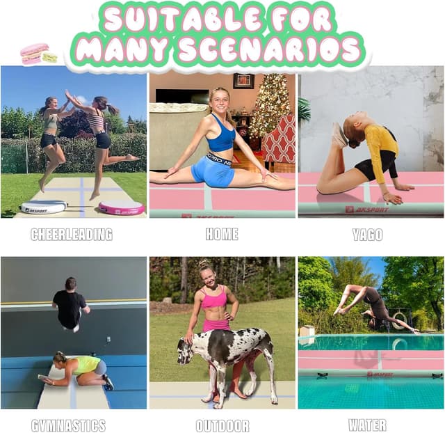 Detalle de AKSPORT Inflatable Gymnastics Mat Tumble Track (10ft–23ft) with Air Pump