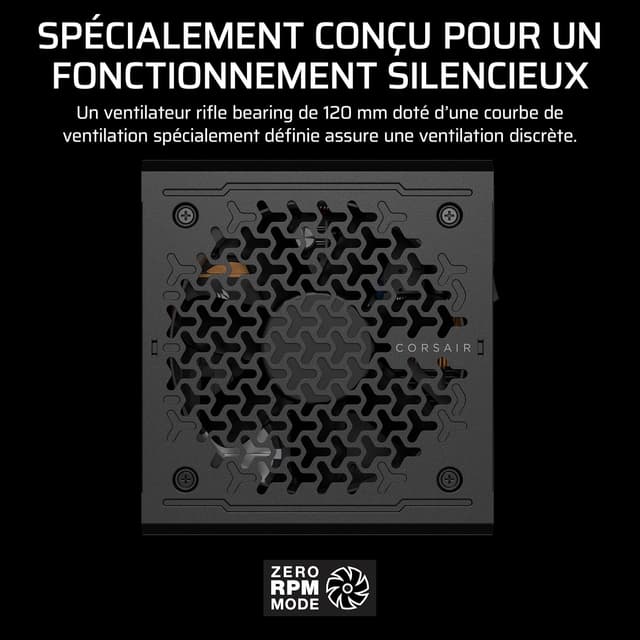 Detalle de Corsair RM1000e (2025) — Alimentation ATX 1000W entièrement modulaire silencieuse, compatible ATX 3.1 et PCIe 5.1