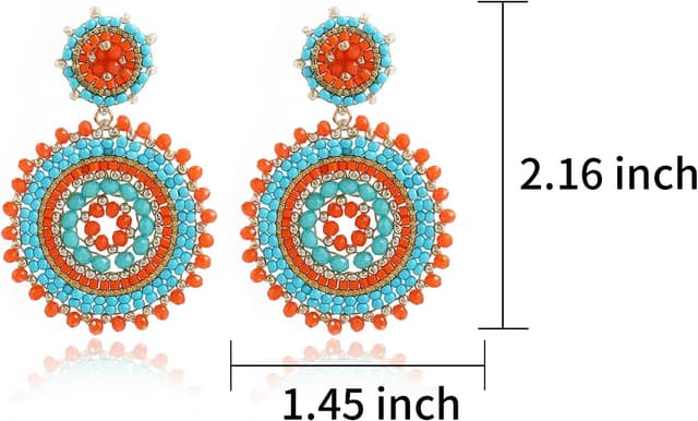 Detalle 2 de Handgefertigte Damen-Perlenohrringe aus Rocailles & Hirseperlen mit Boho-Statement-Anhänger