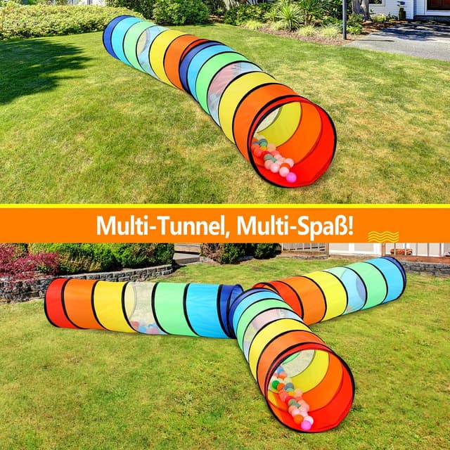Thumbnail 6 de Wilwolfer Kinder-Spieltunnel mit Mesh-Seiten (180 cm) – klappbares Outdoor-Spielzelt im Regenbogen-Design