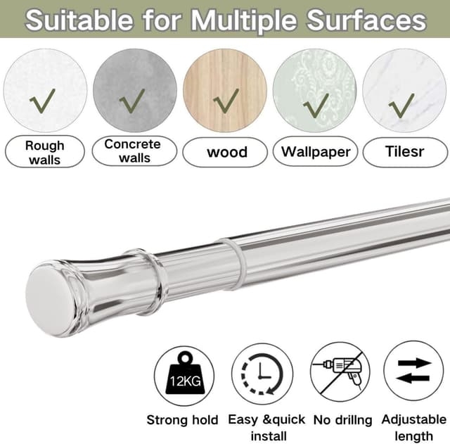 Detalle de Venwemong Teleskop-Spannstange für Duschvorhangstange aus Edelstahl, 85–160 cm