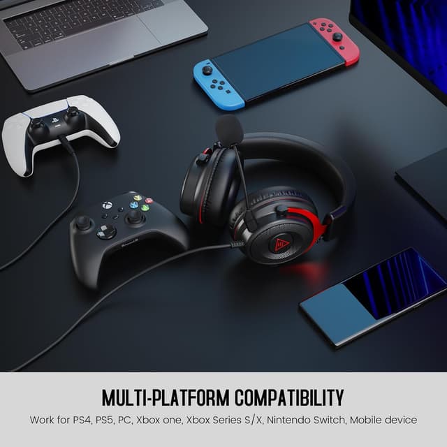 Detalle 2 de EKSA Gaming Headset E900 mit abnehmbaren Mikrofon & 3,5-mm-Kabel (PS5, Xbox, Switch, PC) – Schwarz