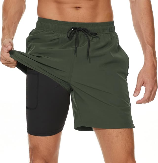 Detalle de Badehose Herren 2-in-1 Schnelltrocknend mit Innenhose und Reißverschlusstaschen
