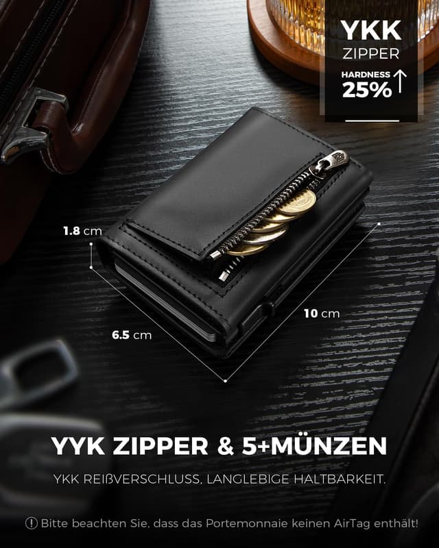 Detalle de DODENSHA AirTag-Wallet mit RFID-Schutzhülle und Münzfach – slimes Herren-Geldbörsenetui (XM-Schwarz)