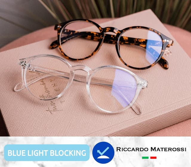Detalle de Riccardo Materossi® Premium 99.9% Blue Light Blocking Glasses (380–410nm) for everyday screen use