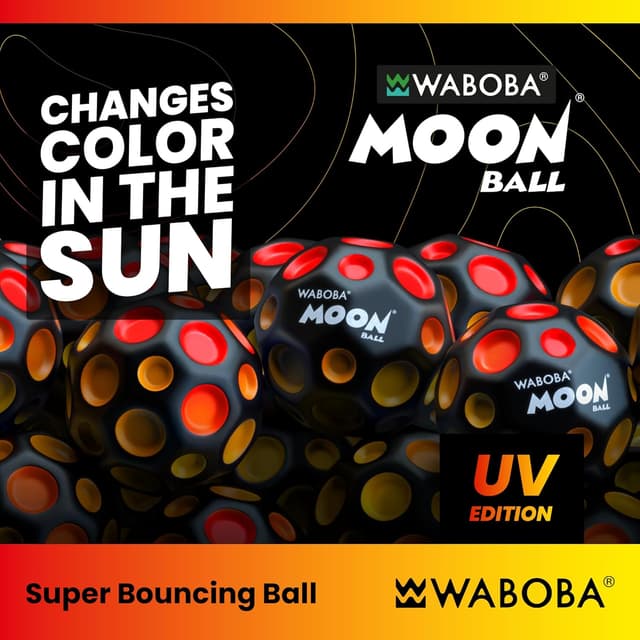 Detalle de Waboba UV Moon Ball – Hyper-Bounce con colore reattivo ai raggi UV, effetto “pop” e rimbalzi fino a 30 metri