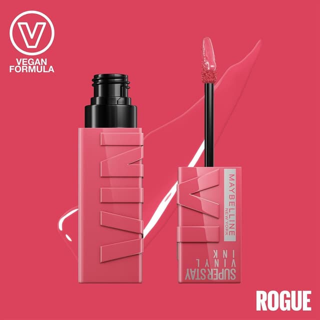 Detalle de Maybelline New York Super Stay Vinyl Ink Flüssiger Lippenstift 16H Halt & Glanz – Nuance 145 Rogue (4,2 ml)