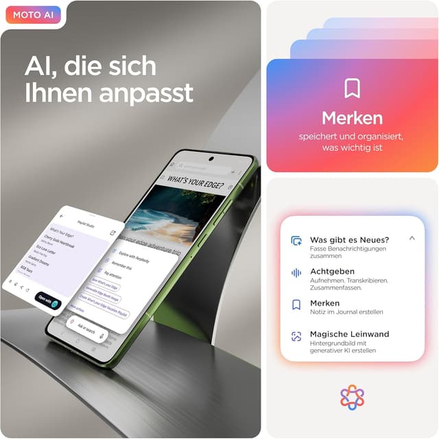 Detalle de Motorola Edge 70 Smartphone (Pantone Bronze Green) mit 50-MP-Kamera, 12/512 GB und IP68/IP69