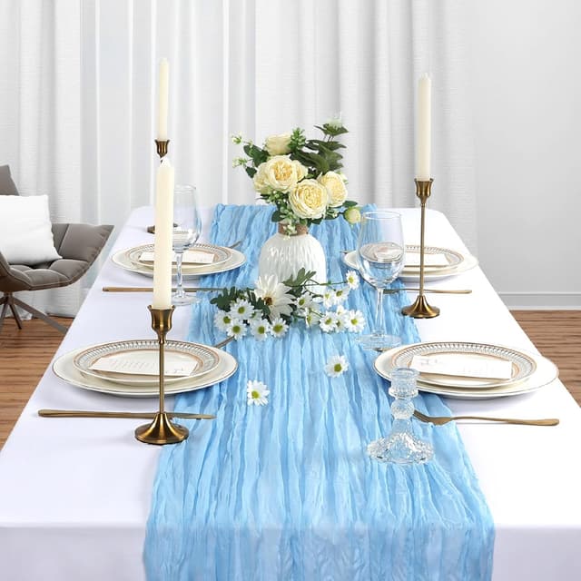 Detalle de Heneger 6-Pack Baby Blue Cheesecloth Table Runner (10 Ft) for Easter, Spring & Boho Decor