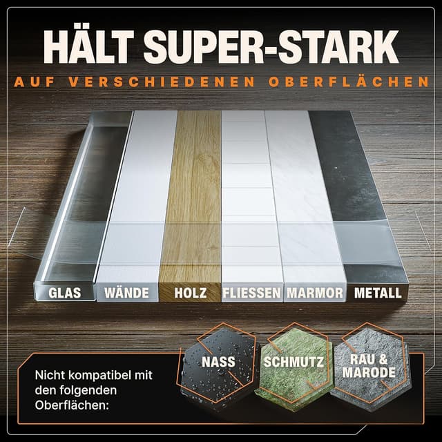 Detalle de BAURIX® Nano Tape doppelseitig (3 m) – transparentes, wiederverwendbares Nano-Klebeband für Wand, Teppich & Deko